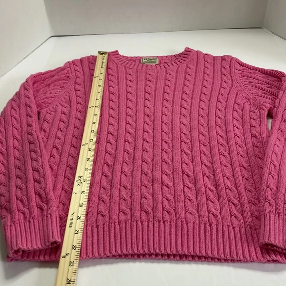 L.L. Bean Chunky Cable Knit Pink Cotton Fisherman Crewneck Sweater - Picture 10 of 12